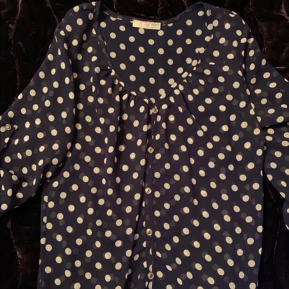 Blue & white polka dot A’gaci blouse